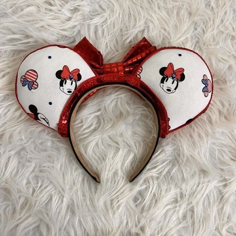 Minnie Mouse Retro Ears Headband with Bow Handmade Fits Adult or Tween Disney